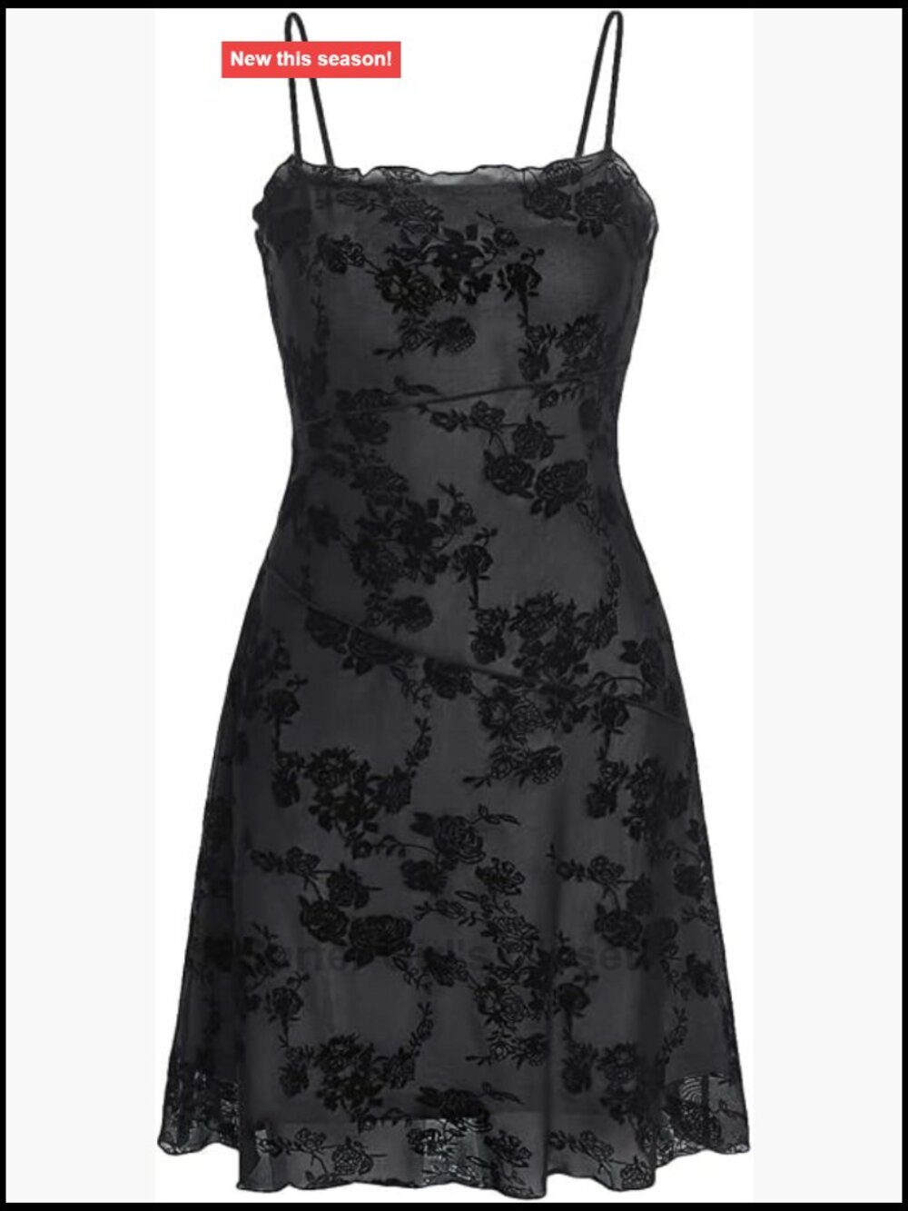 Spaghetti Strap Mini Dress Floral Mesh Overlay Lettuce Edge Summer Party